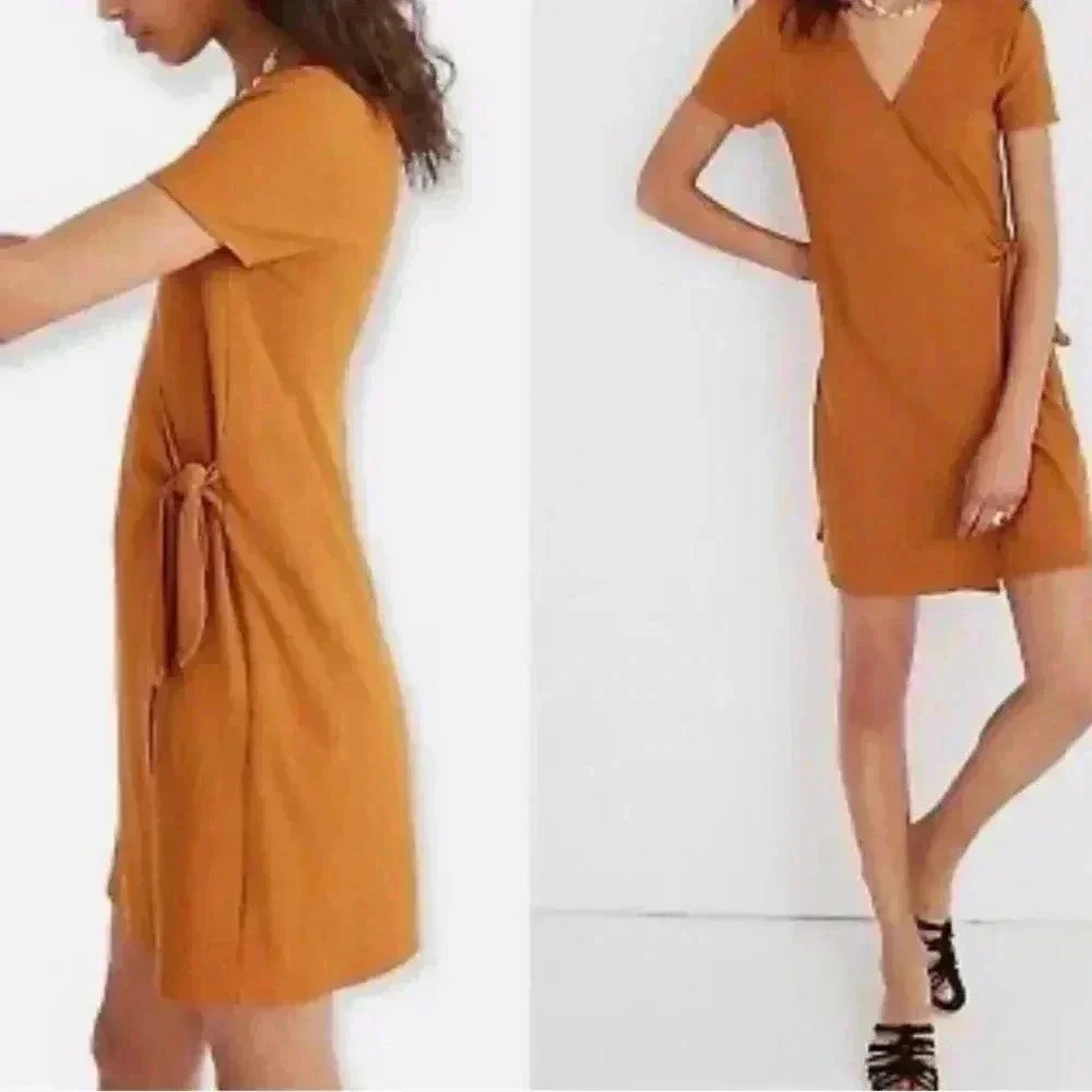 2/$28 Madewell Texture & Thread Short-Sleeve Side-Tie‎ Dress Burnt Clay Size XS